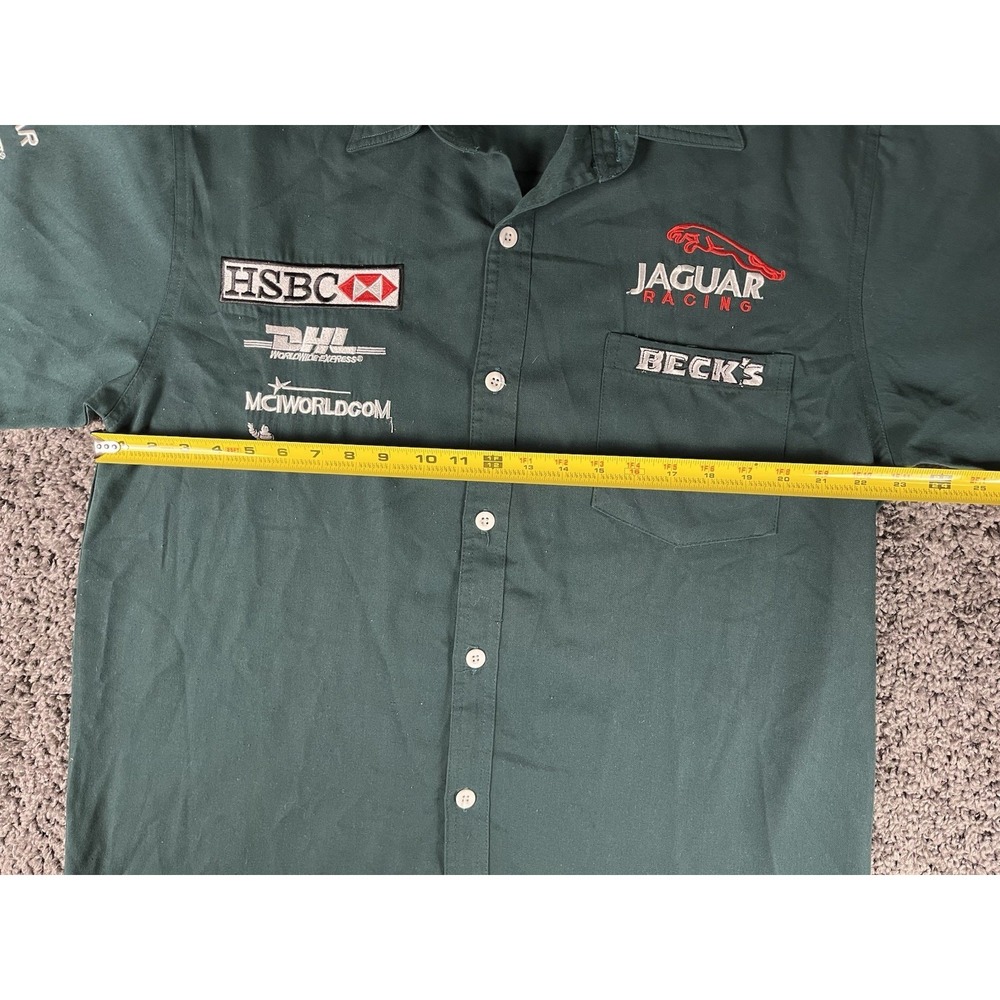 Y2K JAGUAR RACING Short Sleeve Green button-up Shirt Embroidered Logo Sz 2XL - Picture 8 of 9